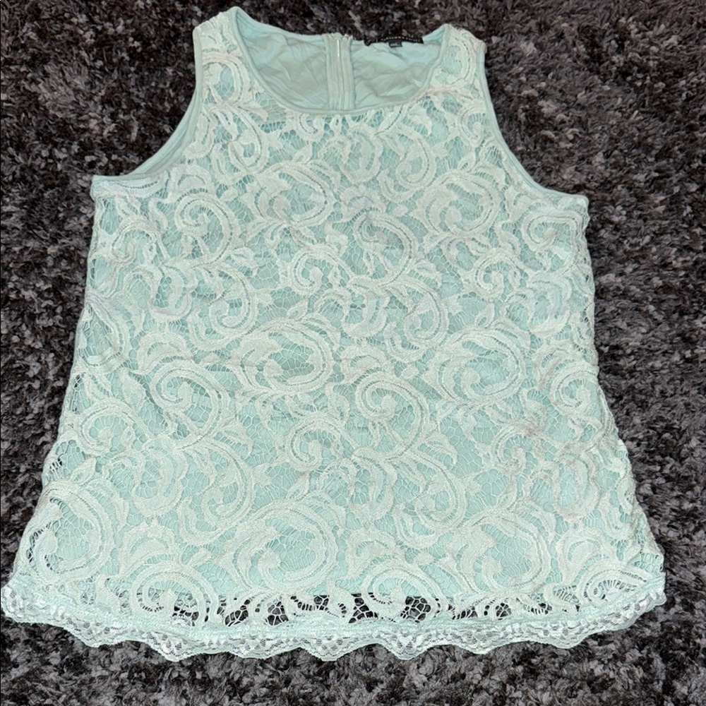 Adrianna Papell Green Lace Tank Top